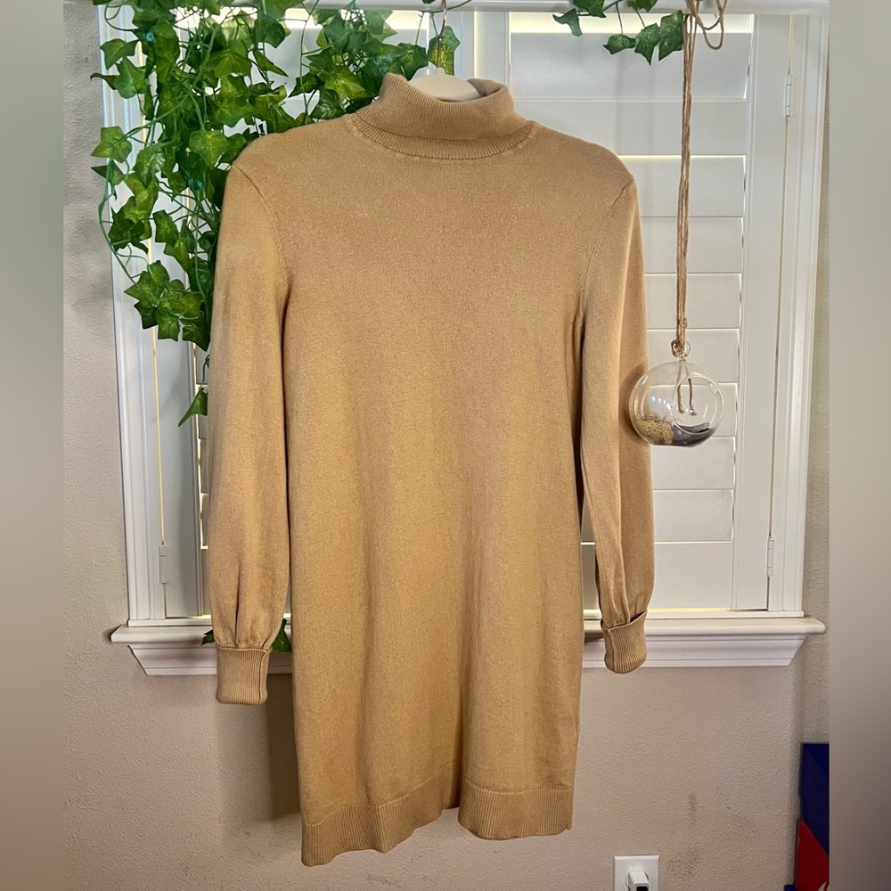 WAYF Knit Turtleneck Sweater Dress Tan XS